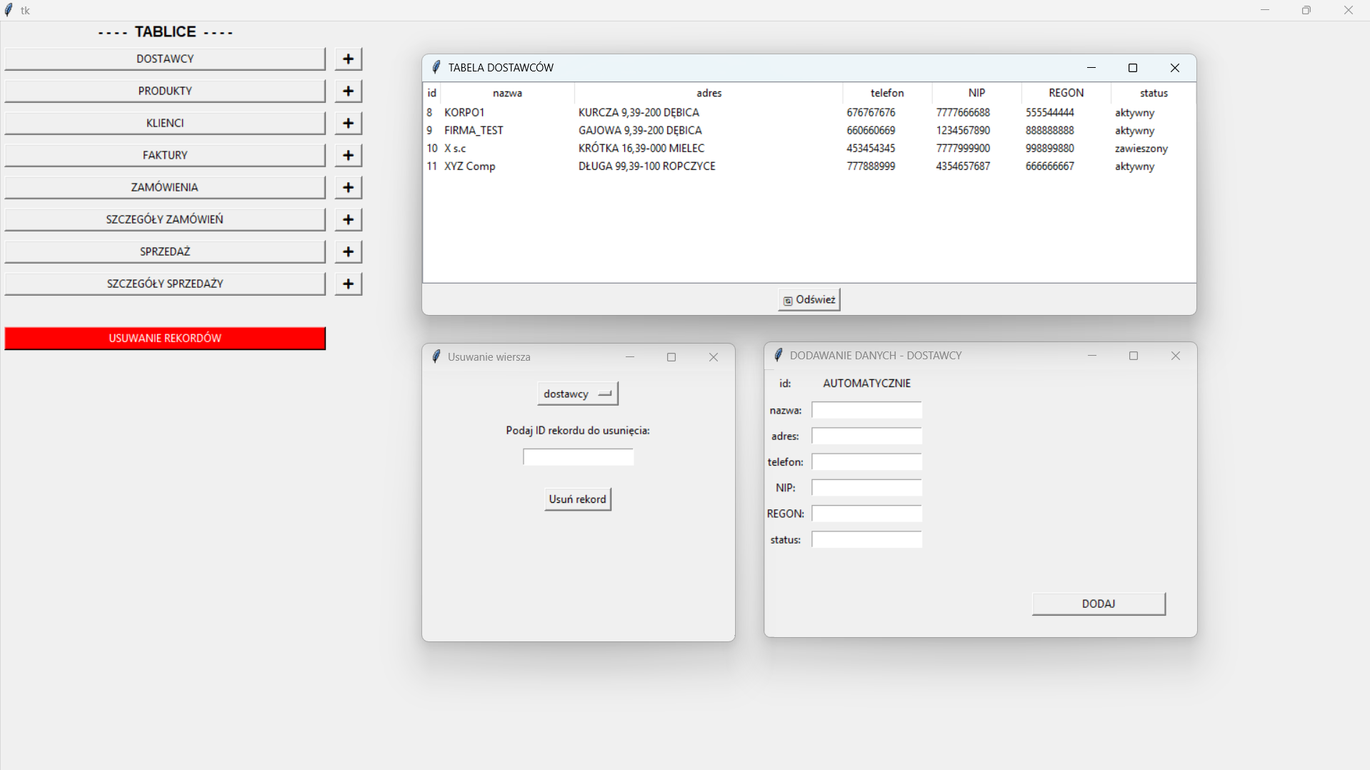 Tkinter Database Manager screenshot